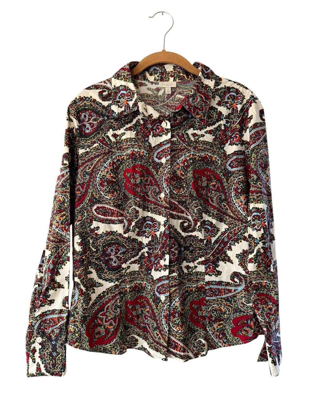 Women’s Multicolor Paisley Button-Up Shirt Size Med Red Blue Cream Western Boho
